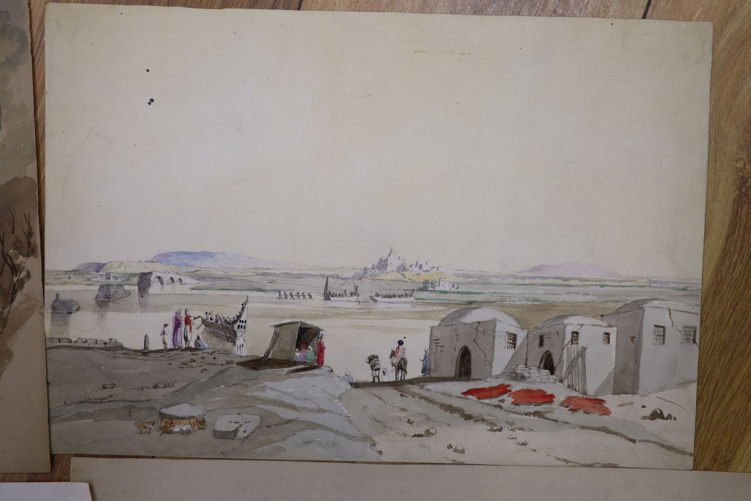 Frederick Charles Cooper (1810-1880), five watercolours; Mosul from the Eastern Bank of the Tigris